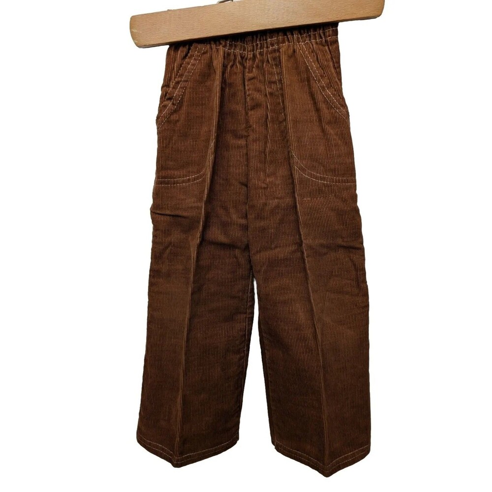 Vintage 1970s Brown Corduroy Cords Retro PANTS Hippie Elastic Waist Kids Sz 2/3
